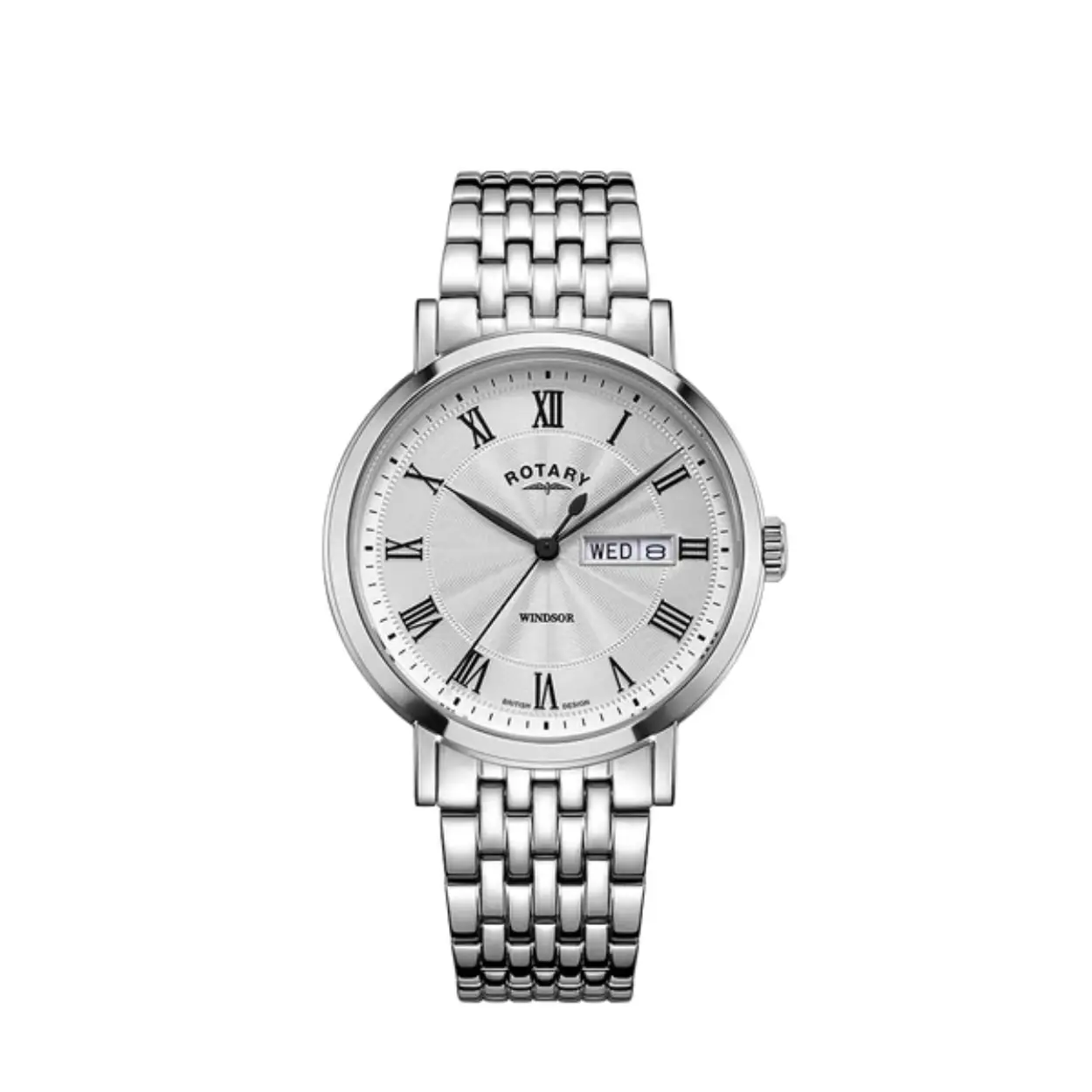 Made with strong stainless steel and sapphire glass, this classic timepiece features applied Roman numeral markers over a white guilloche dial along with radial and outer dial stitching. Water resistant to 50m, this Dress watch is powered by high-quality quartz and displays a time/date window for added practicality. The watch fits on the wrist with a 7-link tapered stainless steel bracelet and deployment clasp. A traditional, elegant and discreet accessory, the watch's case is 37mm in diameter, giving it an unimposing silhouette that quietly enhances any look.