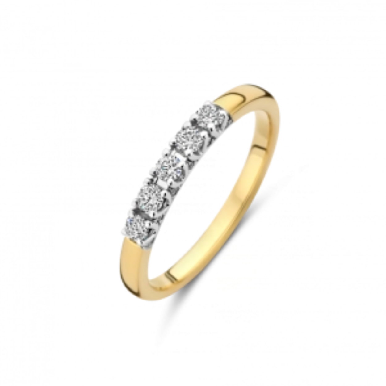 gouden ring met briljant, Soave 5x0.05ct+0.04ct mt17.5
