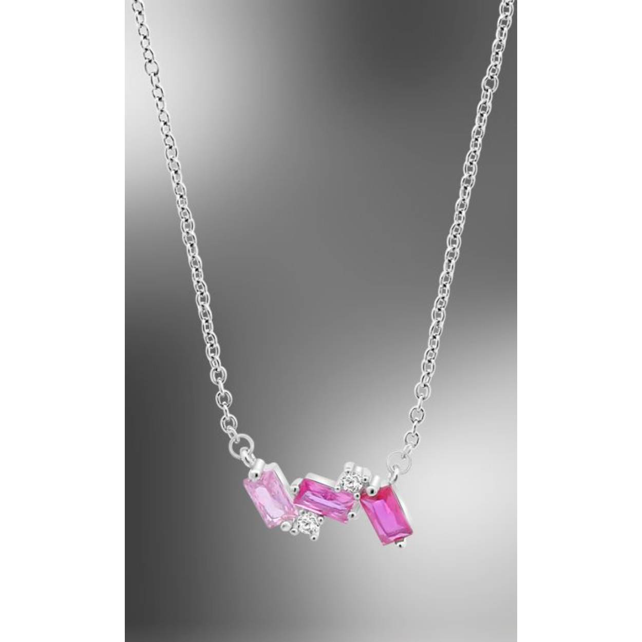 Zilveren ketting zirc/roze lotus silver