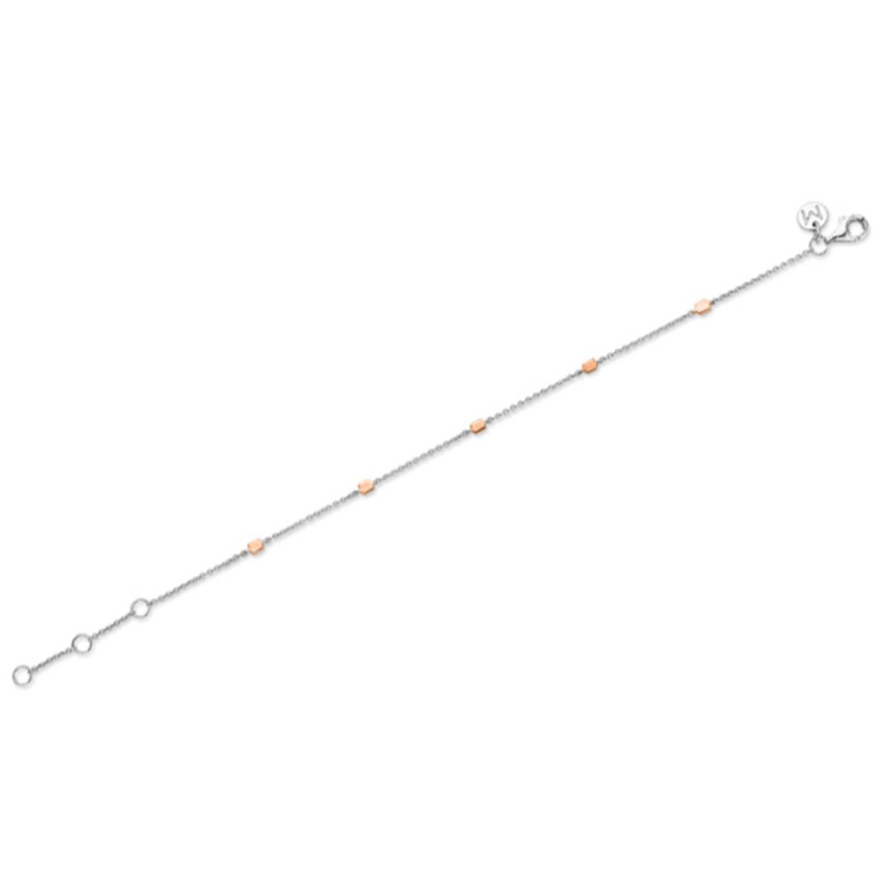 Mooie armband van Moments met artikelnummer 25349AP. De armband is van gerhodineerd zilver en heeft rosé goud vergulde zettingen.  De lengte van de armband is 19 cm.
