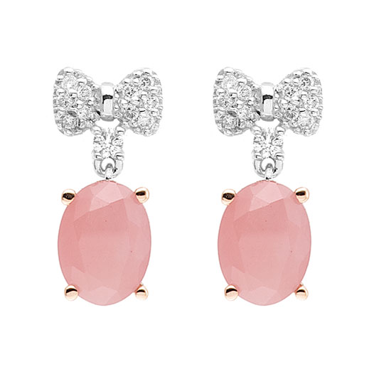 BOUCLES D'OREILLES EN OR ROSE 18k AVEC CALC&Eacute;DOINE ET DIAMANTS 0,16GVS2