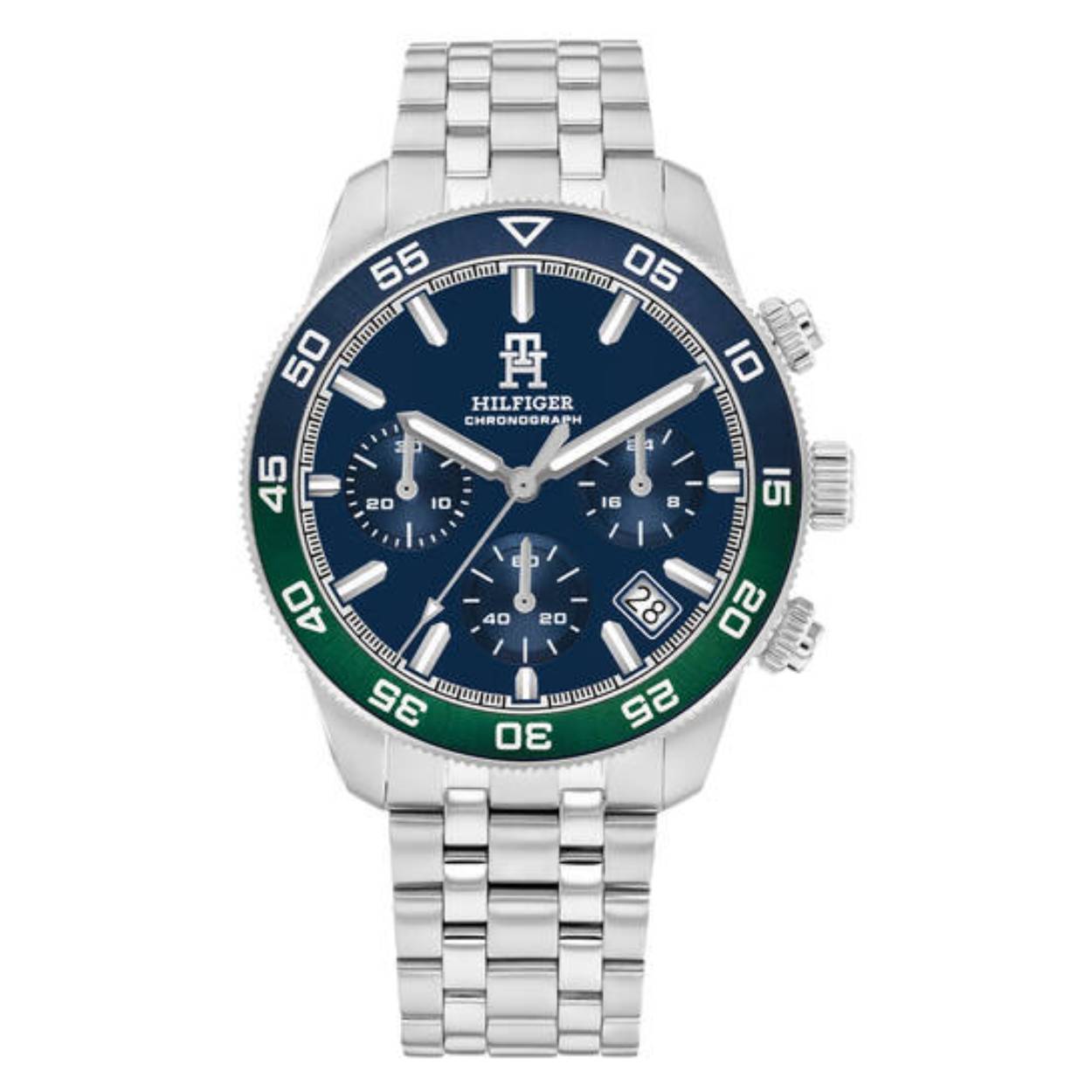 Tommy Hilfiger herenhorloge, model TH85 Chrono, in een mooie diepblauwe en groene kleur