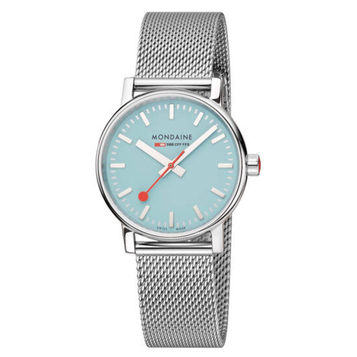 Mondaine Evo2  blauwe wijerplaat en milanese band