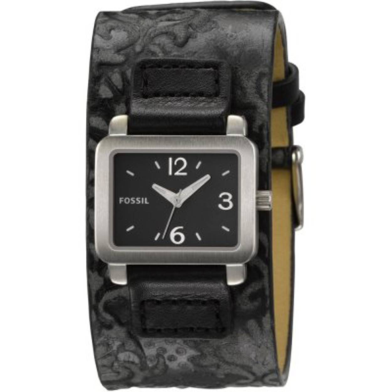 Kleur horlogeband	Zwart
Kleur stiksel	Zwart
Kleur sluiting	Zilver
Sluiting	Gesp
Merk	Fossil
Breedte horlogeband	16 mm
Materiaal	Leer
Materiaal sluiting	Staal