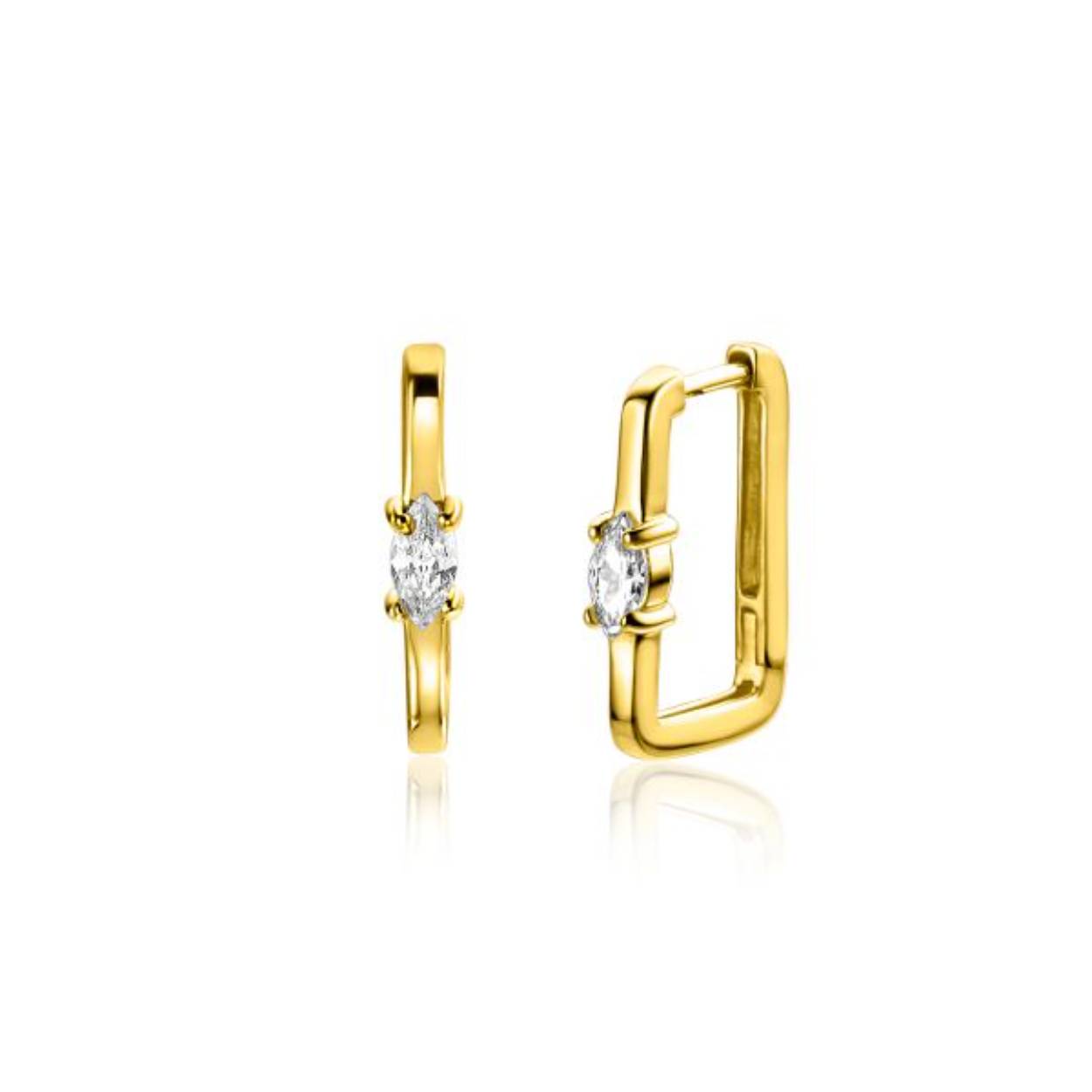 gold plated zilveren rechthoekige oorringen ovale witte zirconia 