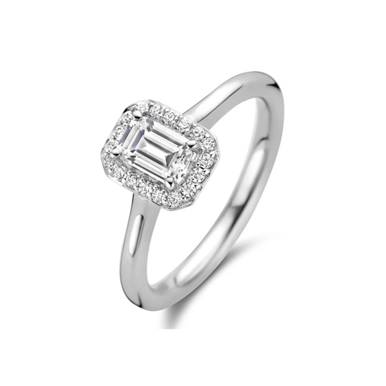zilveren Moments ring, baguette+zirconias mt56