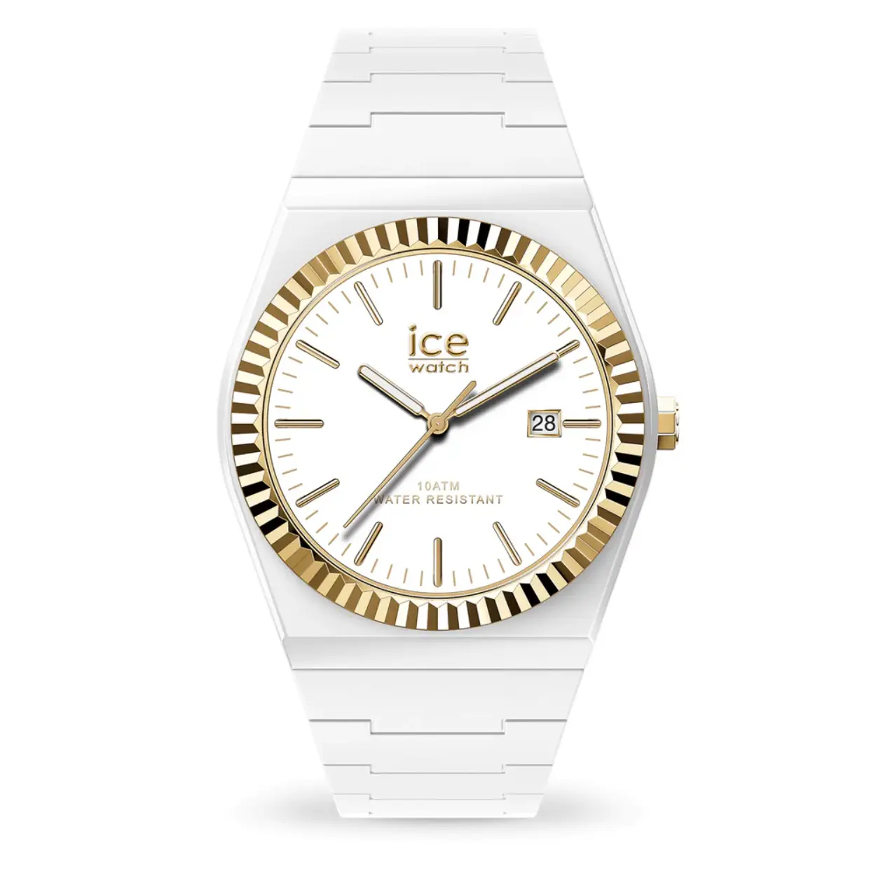Minimalistische elegantie. Chic en verfijnd, de ICE power witgoud is een tijdloze look met zijn oogverblindende witte en gouden details. Een must-have in je garderobe, voor overdag of 's avonds! 