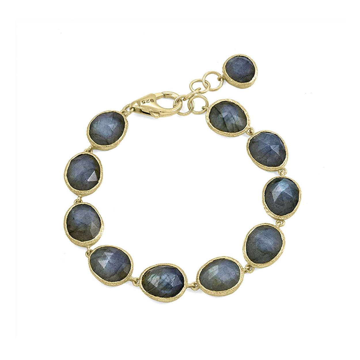 Jorge Revilla luxe armband zilver 18 krt. goldplated met labradoriet 17-21 cm 