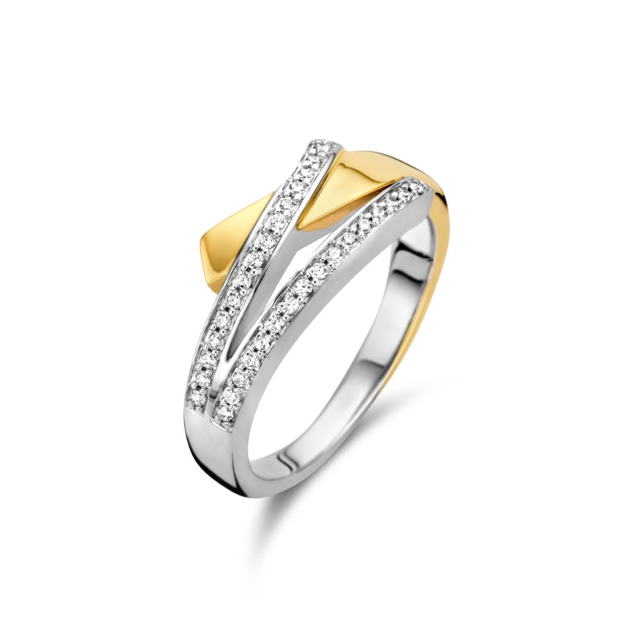 zilveren RdL ring, bicolor fantasie+cz mt56