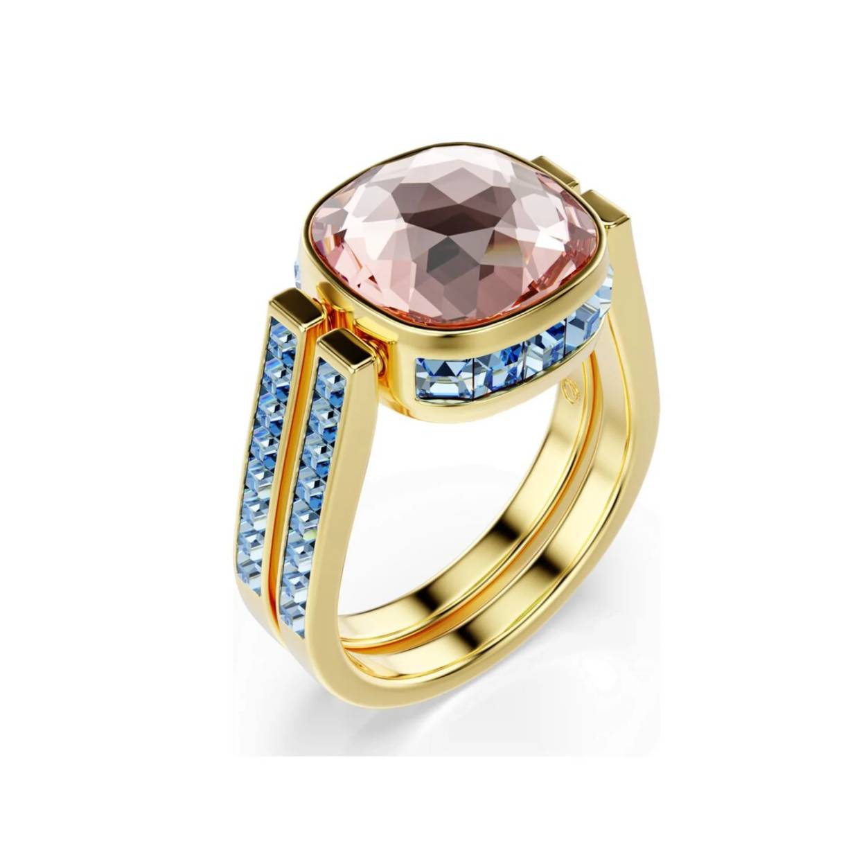 Verander van kleur wanneer u daar zin in heeft met deze veelzijdige Chroma Twist-ring. Op de band met goudkleurige toplaag prijkt een groen Swarovski ReCreated™ crystal, dat eenvoudig kan worden gedraaid om het roze kristal aan de andere kant te onthullen. Kleinere blauwe Swarovski ReCreated™ crystals sieren het ontwerp. Speel met deze vreugdevolle cocktailring en kies elke dag de kleur die bij uw stemming past. Chroma Twist-sieraden bevatten ten minste 50% Swarovski ReCreated™ crystals. Het is onze eerste collectie die is ontworpen met circulariteit in gedachten.