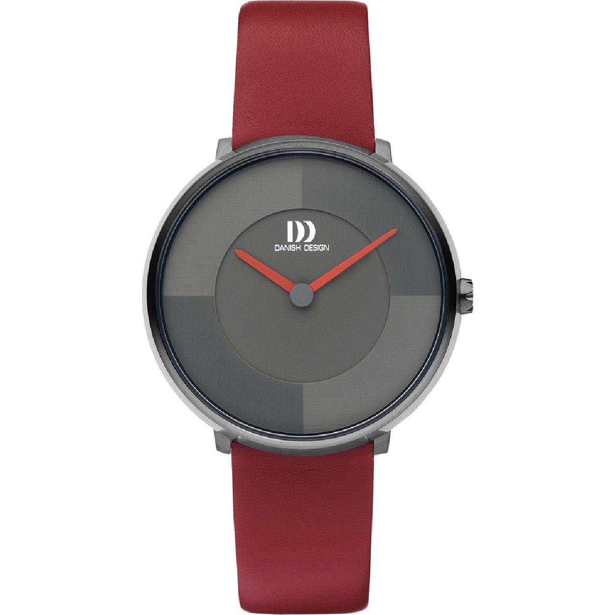 Danish Design horloge met lederen band, Align grijs/rood