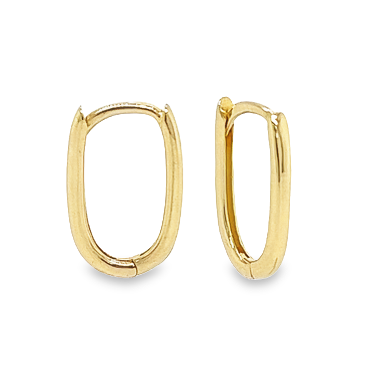 Deze 14-karaats geel gouden oorringen zijn ontzettend leuk! De ringen zijn langwerpig en gebold van vorm. Deze oorringen zijn perfect voor liefhebbers van geelgoud.