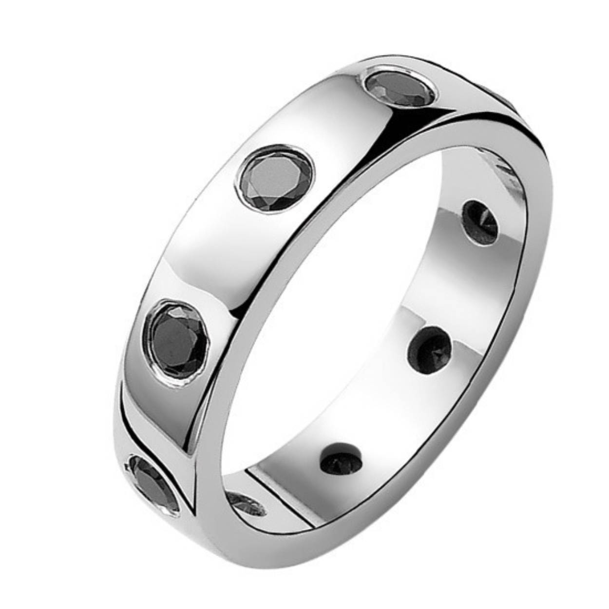 Zinzi zilveren 5mm ring rondom zwart zirkonia mt54 zir384