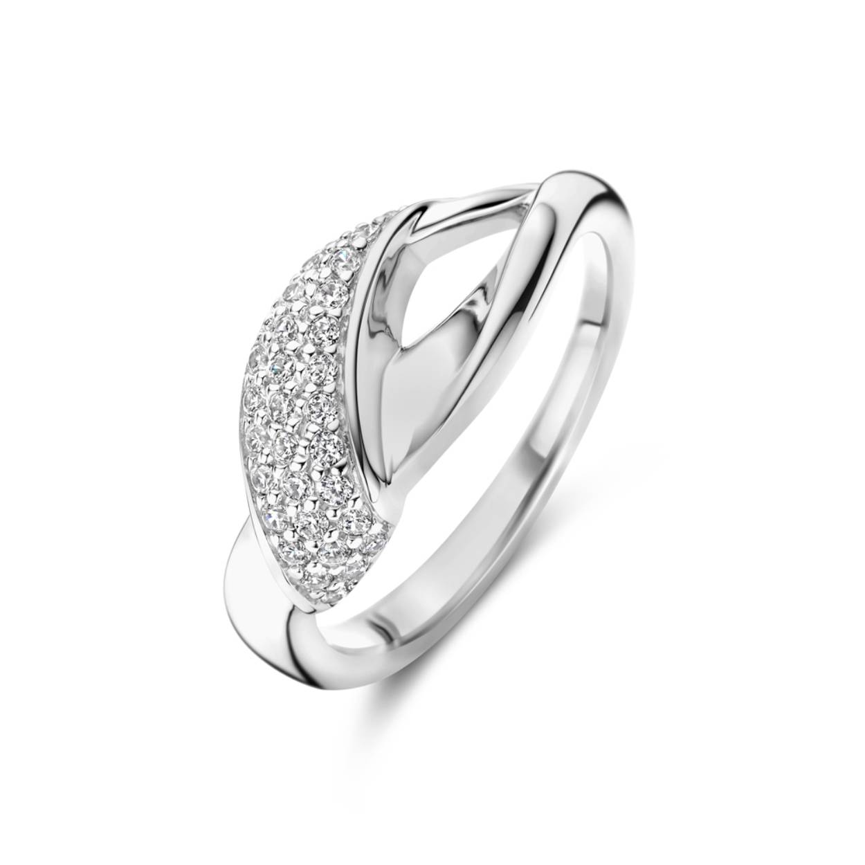 zilveren Rosa ring, slag+pave cz mt54