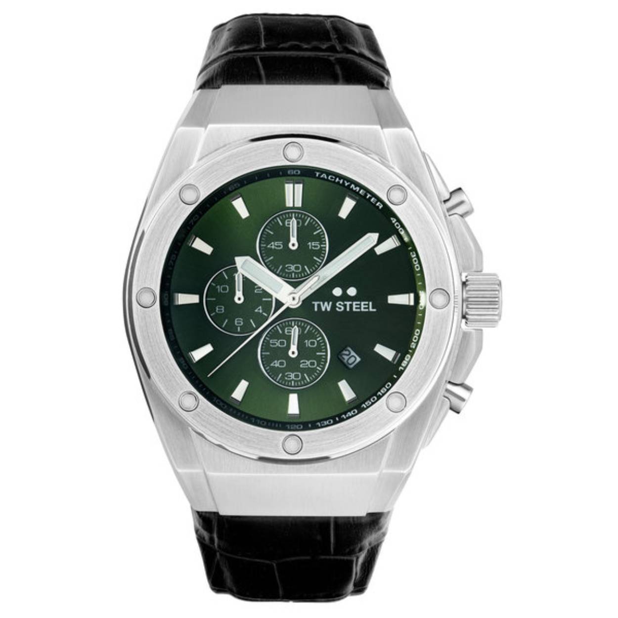 TW Steel TWCE4101 CEO Tech Steel Chrono Zwart Leer 44mm
Dit TW steel herenhorloge uit de CEO Tech serie met nr TWCE4101 heeft een zilverkleurige stalen horlogekast van 44mm met een groene wijzerplaat met chronograaf en een datum. De uursaanduiding en de wijzers zijn opvallend door de lumibrite accenten. Het stijlvolle herenhorloge heeft een gehard mineraalglas met saffier bovenlaag en een gepolijste schroefkroon. Aan de kast zit een zwarte leren croco band met een stalen gespsluiting. Het horloge heeft wereldwijde garantie van 2 jaar en is 10 ATM. Een sportief chique model.

Het Merk:
TW Steel is een Nederlands horlogemerk. Groot in visie en ongeëvenaard in stijl. Sinds onze oprichting in 2005 geven wij tijd een nieuwe dimensie. Met karakteristieke designs stappen wij af van de gebaande paden.
Ons bereik is wereldwijd, of het nu zakelijk, casual of sportief is, bij de horloge collectie van TW Steel gaat het om kwaliteit en precisie. Een horloge dat je persoonlijkheid onderstreept is altijd binnen handbereik. Vorm en functie gaan samen in onze horloges van Zwitserse top kwaliteit. De kunst om je te onderscheiden vergt zelfvertrouwen en lef.
TW Steel is niet zomaar een horloge, TW Steel is een statement.

Specificaties:
- Stalen horloge kast 44mm
- Groene wijzerplaat
- Zwarte leren croco band
- Gehard mineraalglas
- Schroefkroon
- 10 ATM