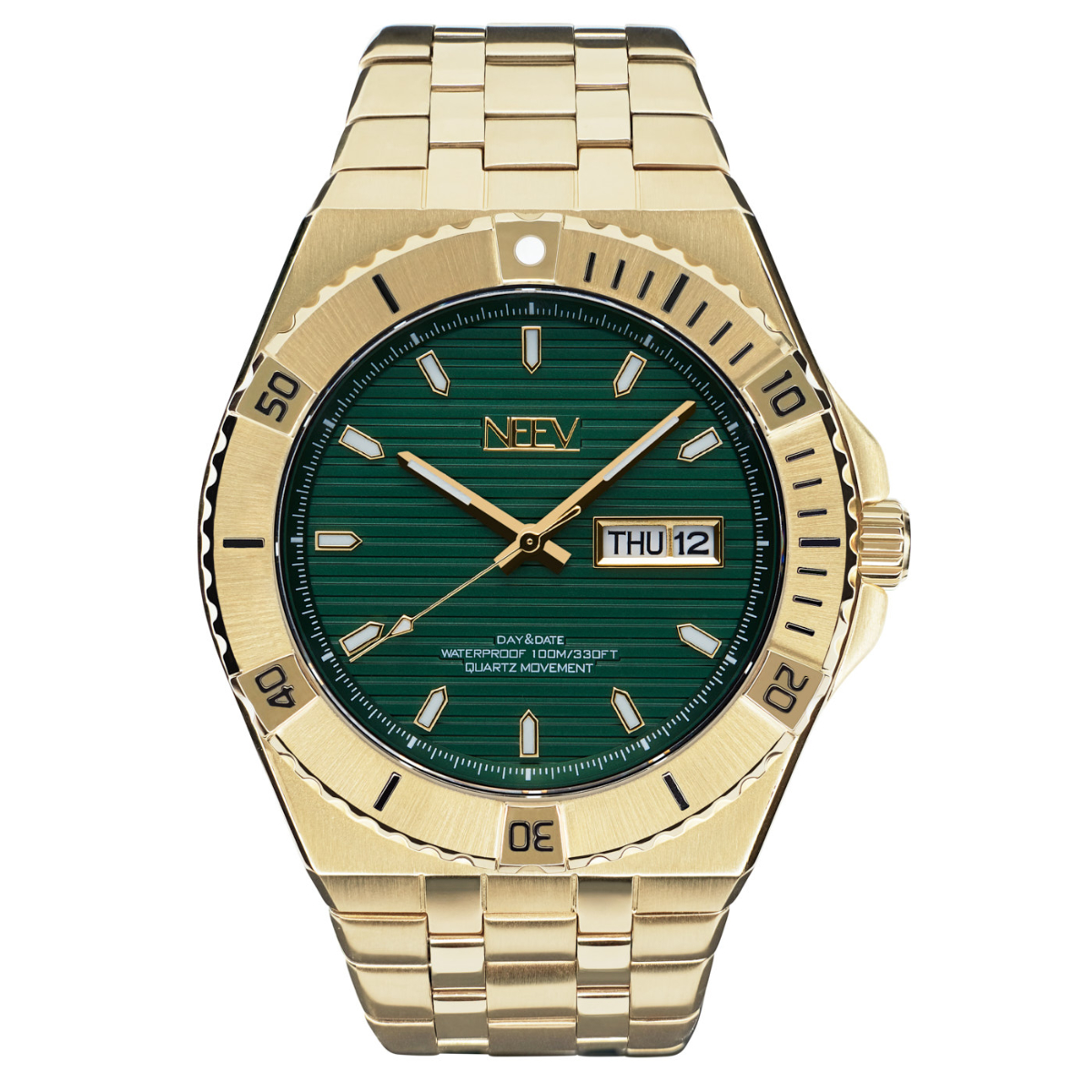 Met dit model zal je onderscheidend zijn, want het stralende goud in combinatie met de intens groene wijzerplaat is alles behalve standaard. Het charisma van dit horloge blijft niet onopgemerkt en je trekt hiermee gegarandeerd de aandacht.