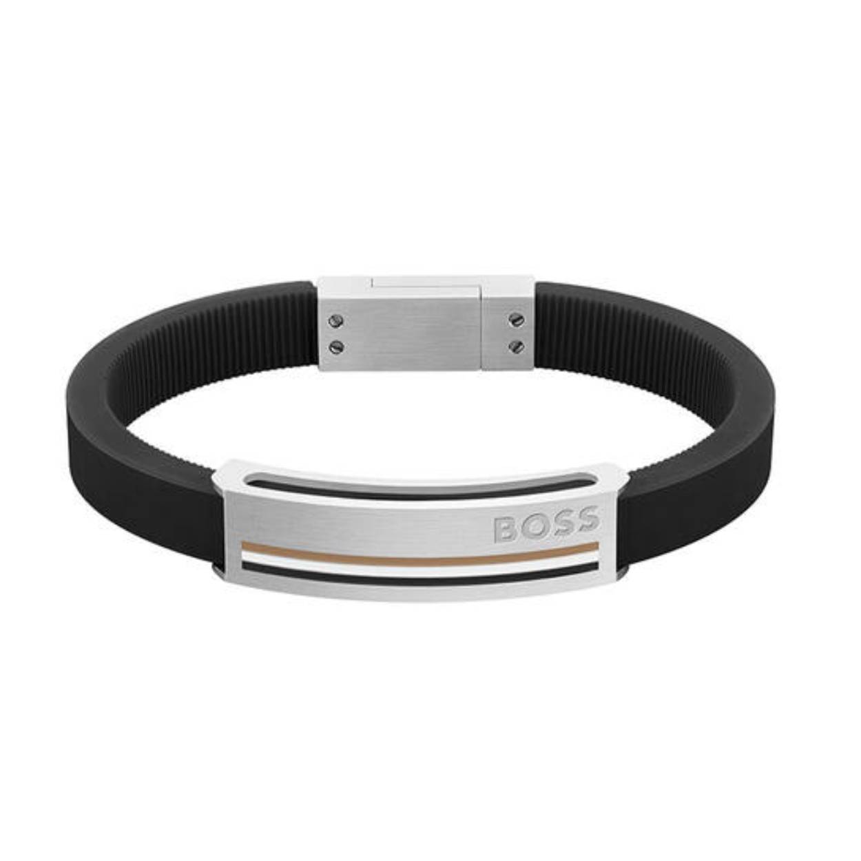 Hugo Boss armband staal/kunststof zwart 19cm