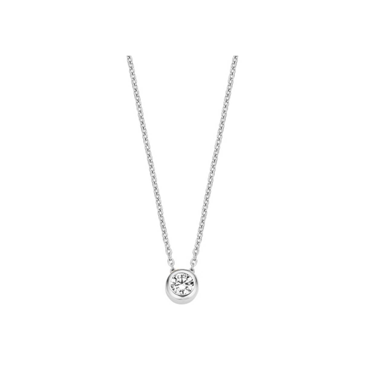 Zilveren collier met zirkonia hanger. De lengte is verstelbaar.