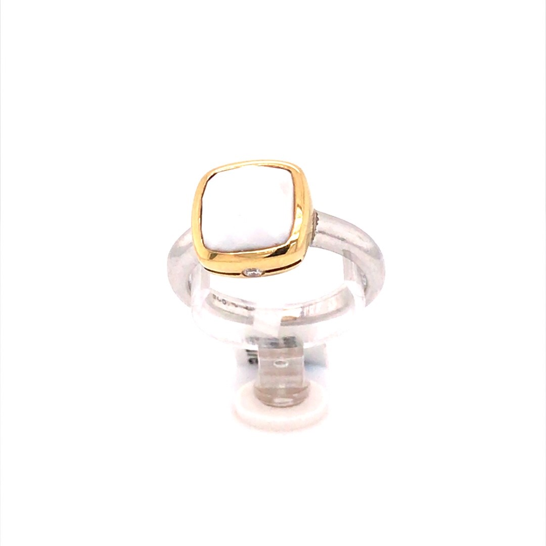 zilveren ring  agaat in goudenzetting met diamant