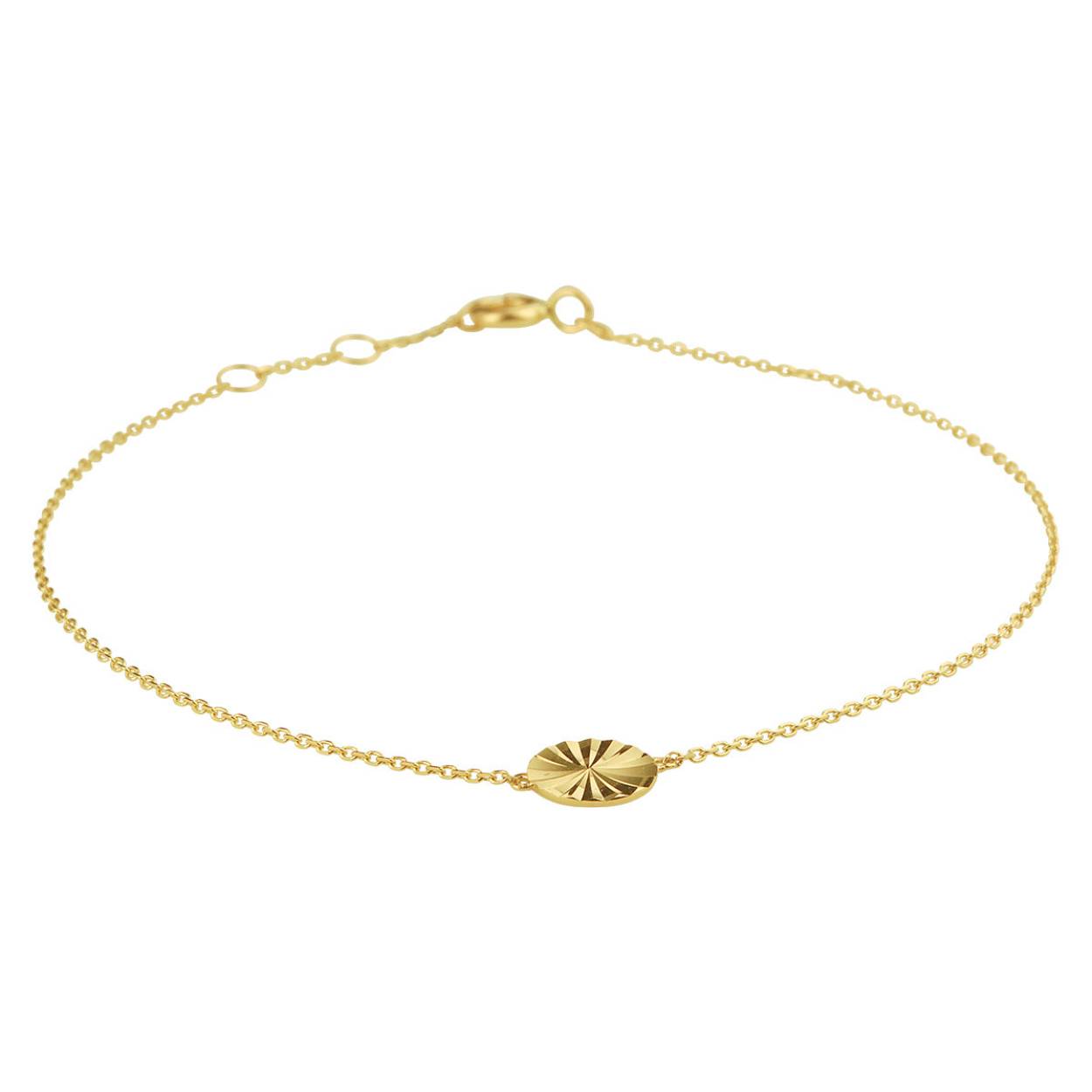 14k Geelgouden armband uitgevoerd met een gediamanteerd afgewerkt rondje. De armband heeft draaglengtes van 16.5, 17.5 en 18cm. Het rondje heeft een diameter van 7mm. De schakelbreedte is 0.8mm.