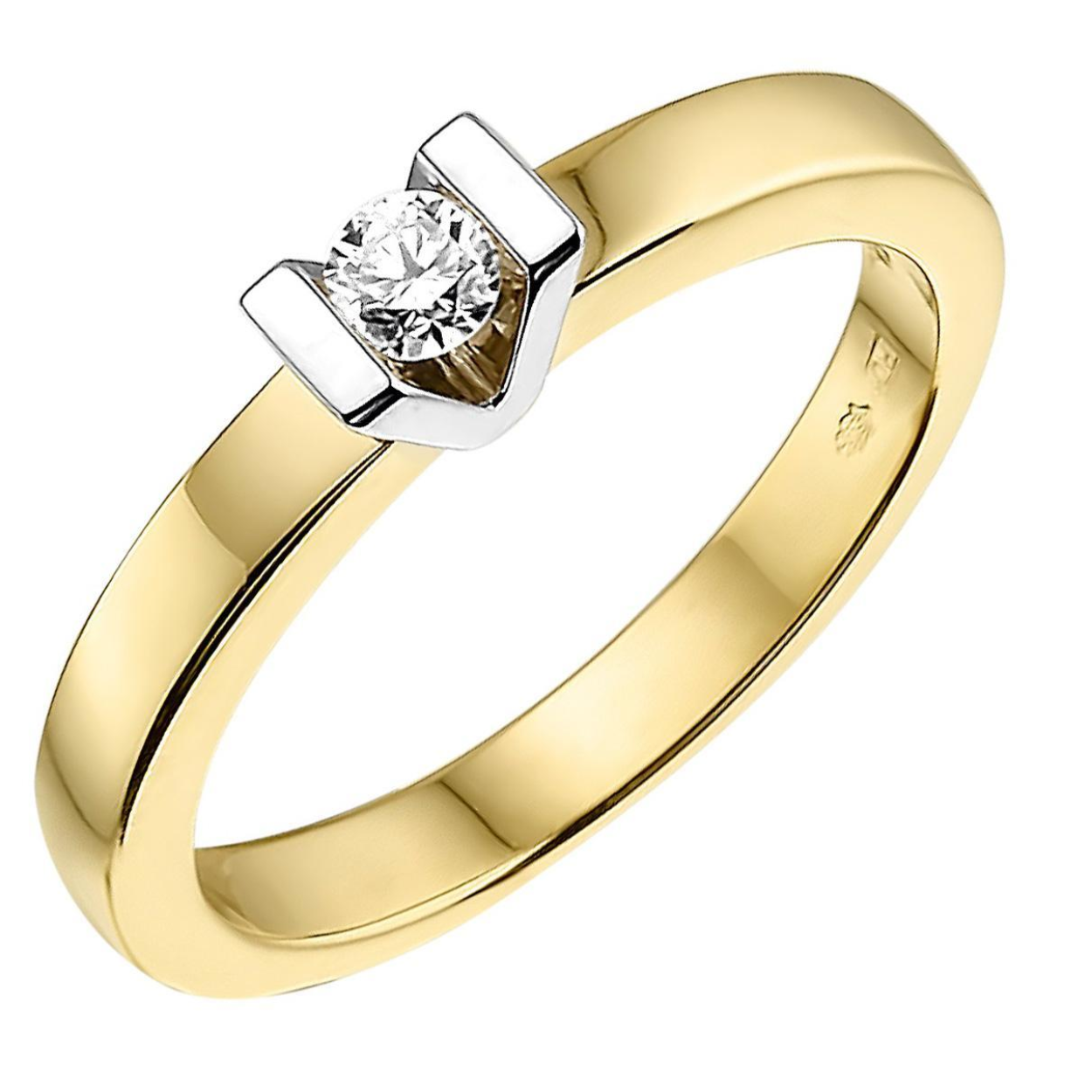 Klemzetting Solitairring 1-0.12 Crt, 14 Krt Bicolor.