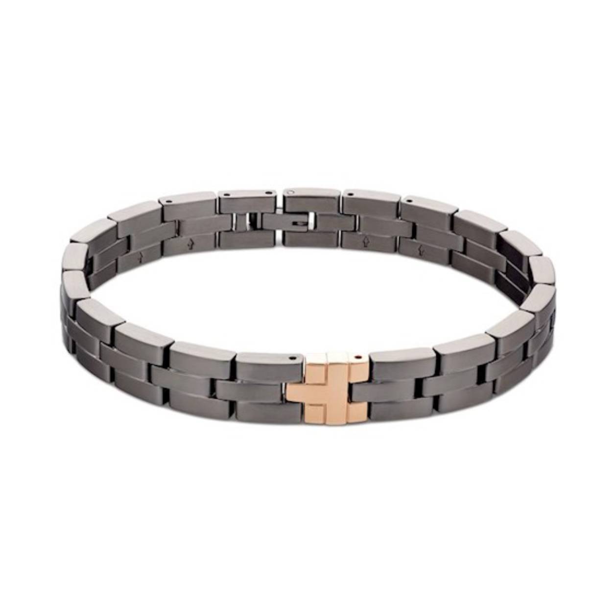 Tommy Hilfiger armband edelstaal grijs/rosé model TJ2790297. De armband heeft een lengte van 20,5 cm en kan ingekort worden tot 18,5 cm