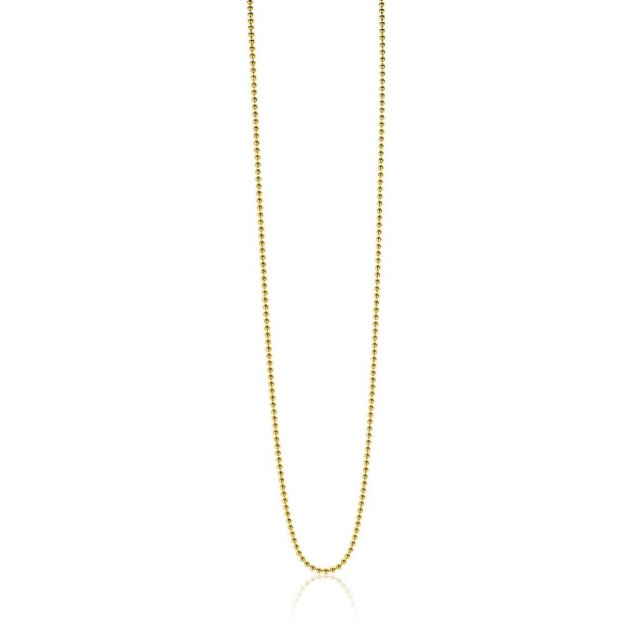 ZINZI zilveren bolletjes ketting 45cm (1mm breed) in geel verguld. Ideaal om je hanger aan te hangen.  Iedere ketting heeft een extra verlengstukje van 3 cm, zodat ook hiermee de lengte iets te variëren is. Met herkenbaar Zinzi hartje bij de sluiting. Vervaardigd van eerste gehalte zilver (925) en extra geel verguld.
