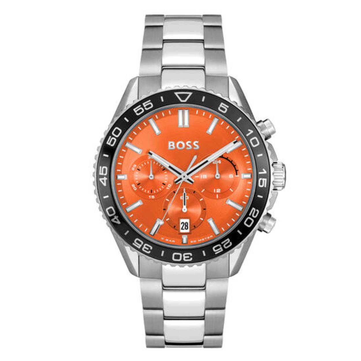 BOSS HB1514162 RUNNER Herenhorloge 43mm 
Dit BOSS horloge uit de RUNNER serie met artikelnr: HB1514162 heeft een stoere sportieve uitstraling. Zeer geschikt voor de moderne stijlvolle man van nu. Het stalen herenhorloge valt op door zijn stalen horlogekast met een zwarte bezel en een oranje wijzerplaat met een chronograaf en datum. Opvallend zijn de wijzers die met lumibrite de tijd aangeven. Aan de kast zit een stalen schakelband met vouwsluiting. De kast van het horloge heeft een doorsnee van 43mm met mineraalglas en is 5ATM. 

HET MERK:
HUGO BOSS is afgestemd op levensstijlen waar het gaat om kwaliteit en precisie. Het wereldwijde fashionlabel is verdeeld in twee merken: BOSS en HUGO. Het merk BOSS biedt geavanceerde, moderne horloges gericht op kwaliteit en design om een onberispelijke look te creëren – of het nu zakelijk, casual of sportief is. De horloge collectie van BOSS is perfect afgestemd op levensstijlen waar het gaat om kwaliteit en precisie. BOSS is op maat gemaakt in een onberispelijke stijl.

Blijf stijlvol bij de tijd. Voor de BOSS-vrouw is stijl het handelsmerk en draait alles om
details. Breng uw look naar een hoger niveau met onze nieuwe en kenmerkende horlogecollectie.

SPECIFICATIES:
- Mineraalglas
- Ronde kastvorm, Ø 43mm
- Stalen horlogekast
- Oranje wijzerplaat
- Stalen schakelband