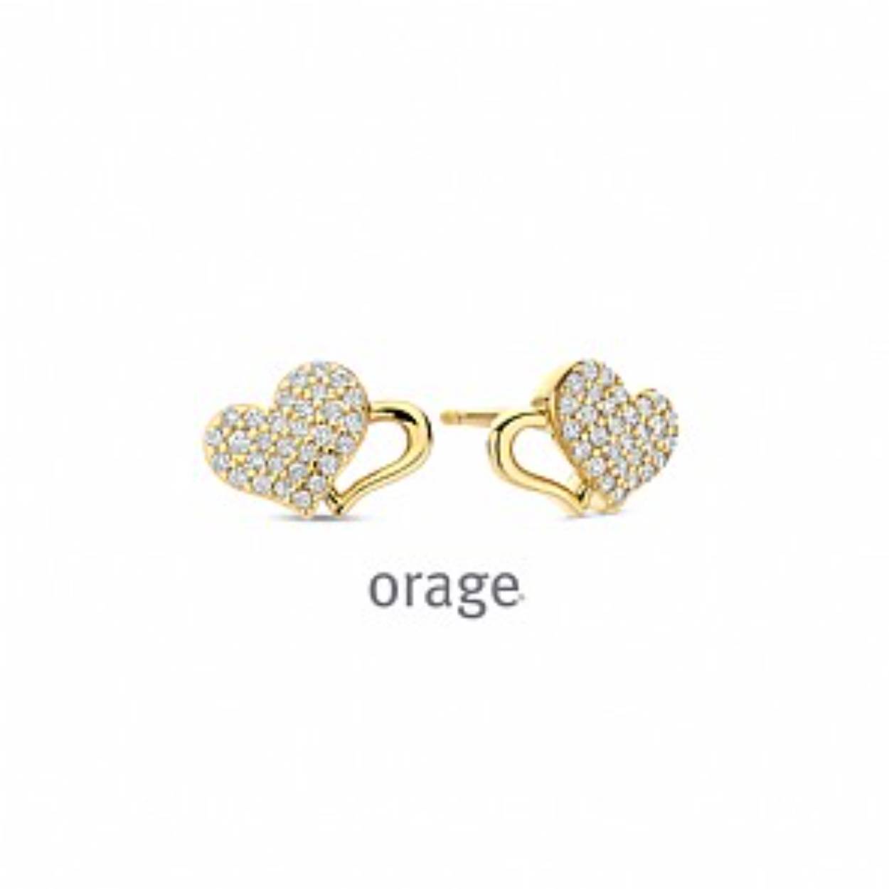 Orage oorstekers hartje goudkleurig verguld met zirkonia steentjes