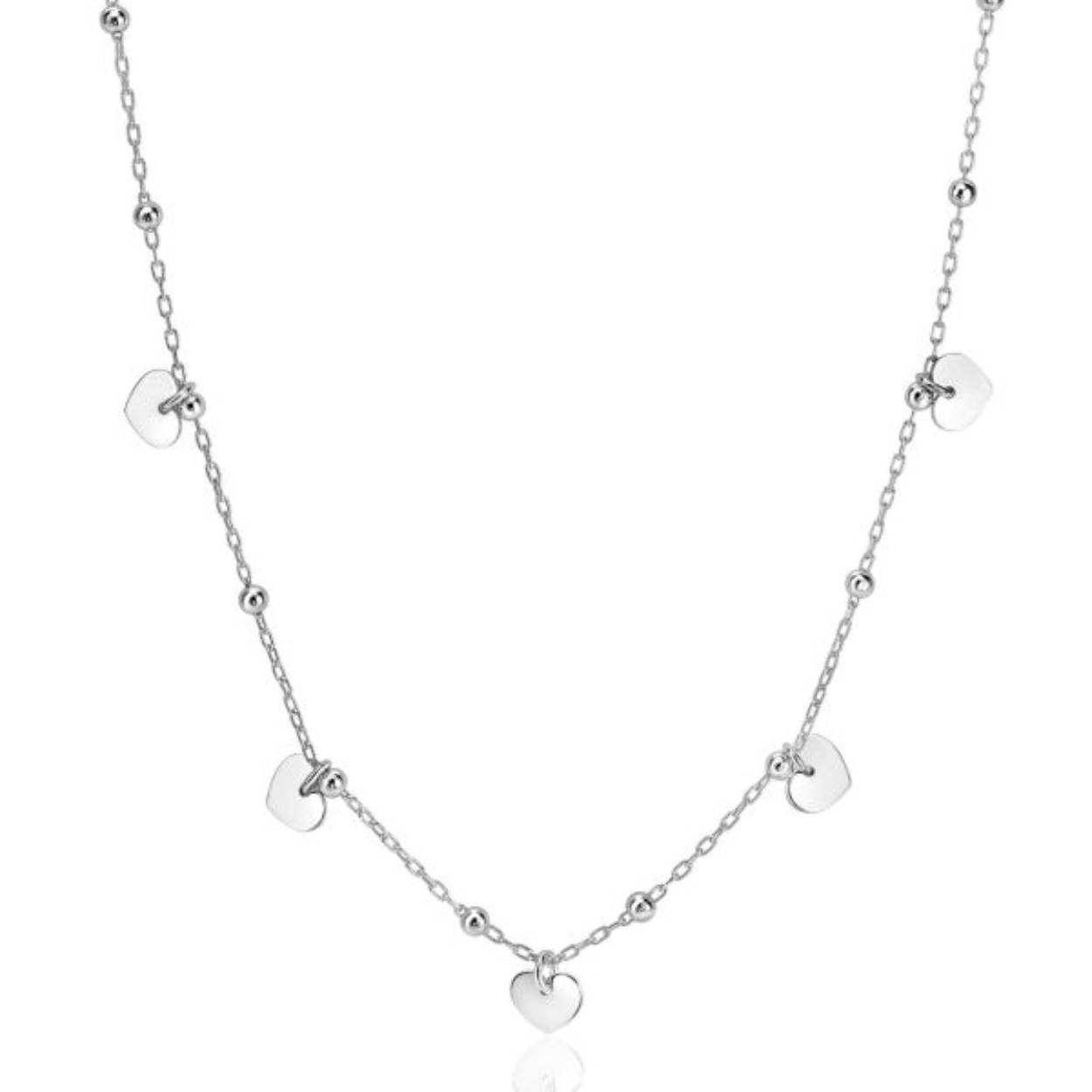 ZINZI zilveren ankerketting met kleine bolletjes en vijf gladde hartjes 42-45cm ZIC2531