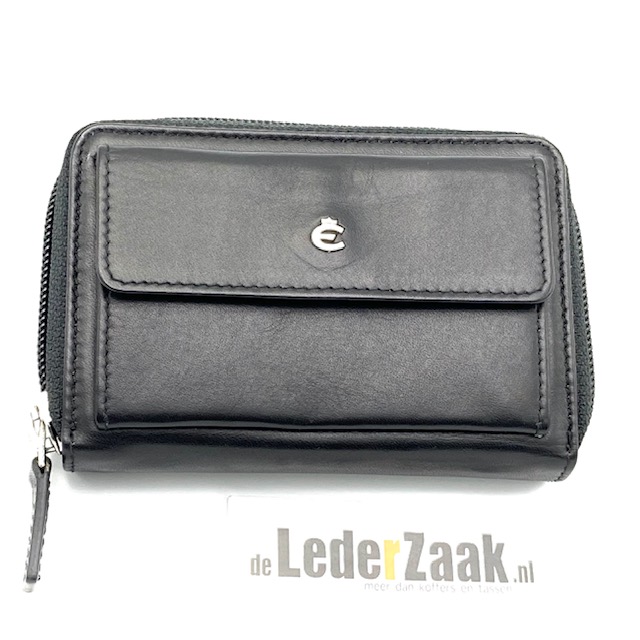 Esquire harmonica creditcard etui in het zwart bied ruimte aan ten minste 9 pasjes. Deze etui is af te sluiten met een rits. In het leer is een folie verwerkt die de pasjes beschermd. Daardoor is de etui RFID-veilig.
Aan de voorkant is een muntvak (inclusief winkelwagenmunt), af te sluiten met een klep met drukknoop. 
Afmetingen:
11 x 8 x 3 cm