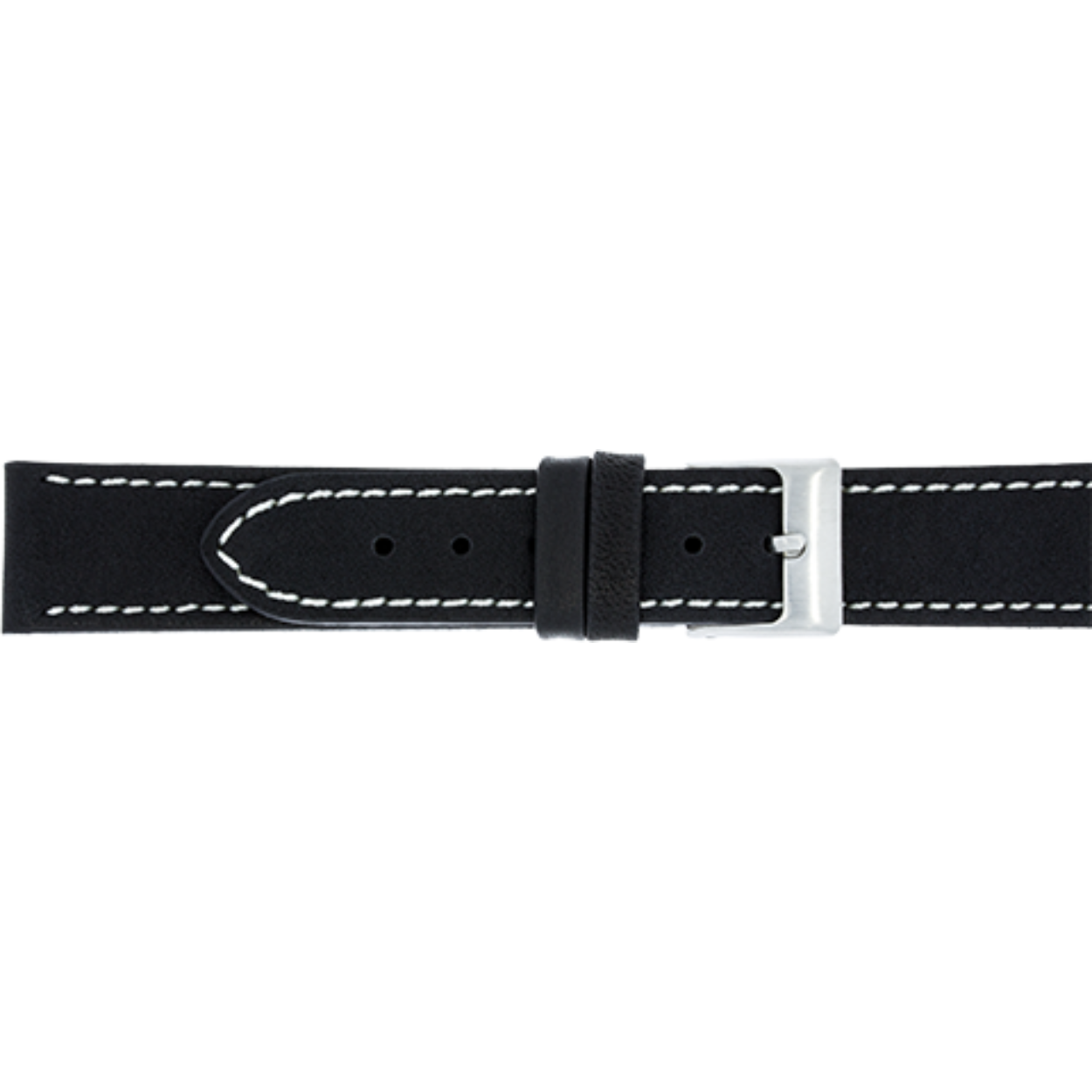 Horlogeband leder 305 Zwart - wit gestikt 18mm