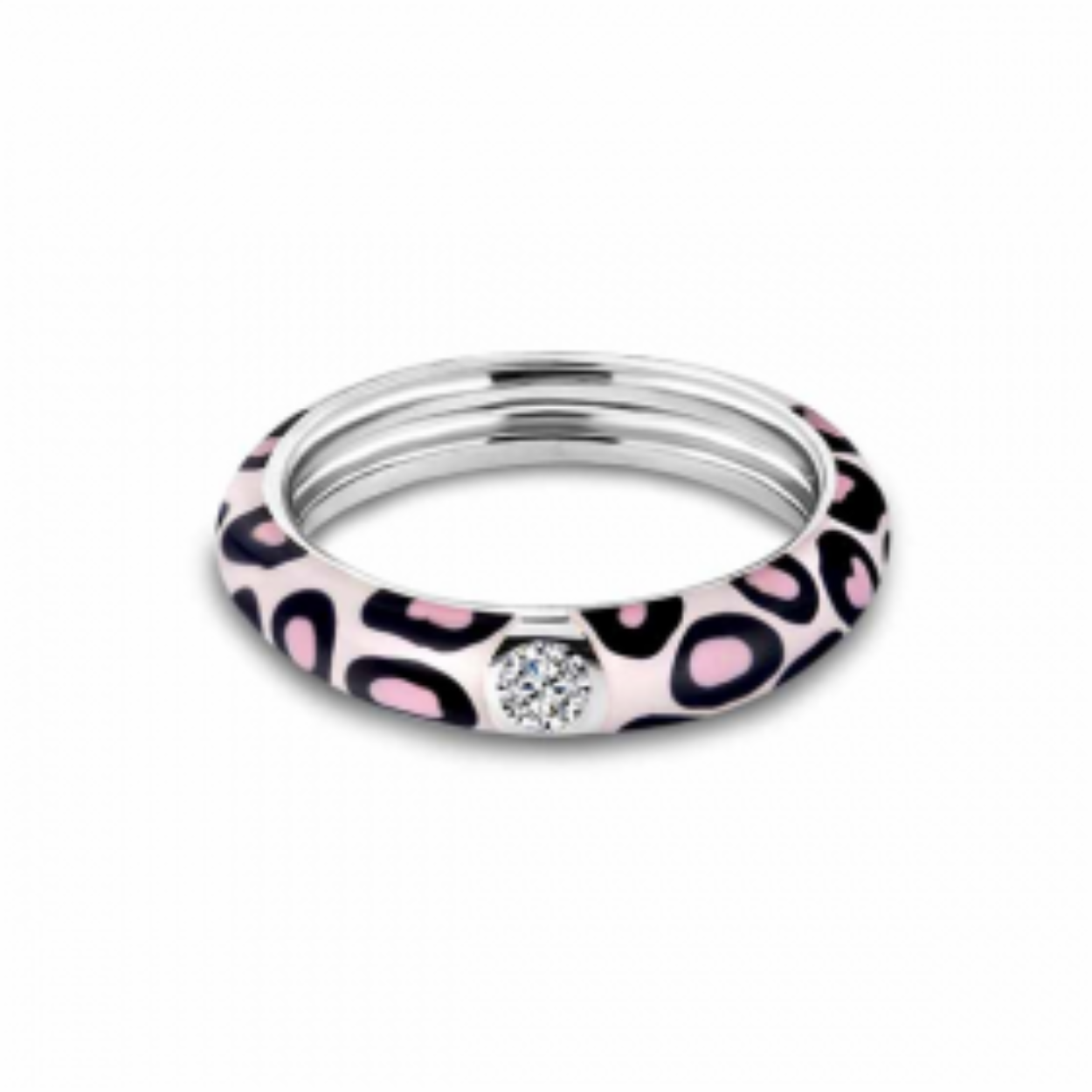 MY iMenso "pink print" enamel ring cz size 56 mt 17 3/4 (925/rhod-plated)