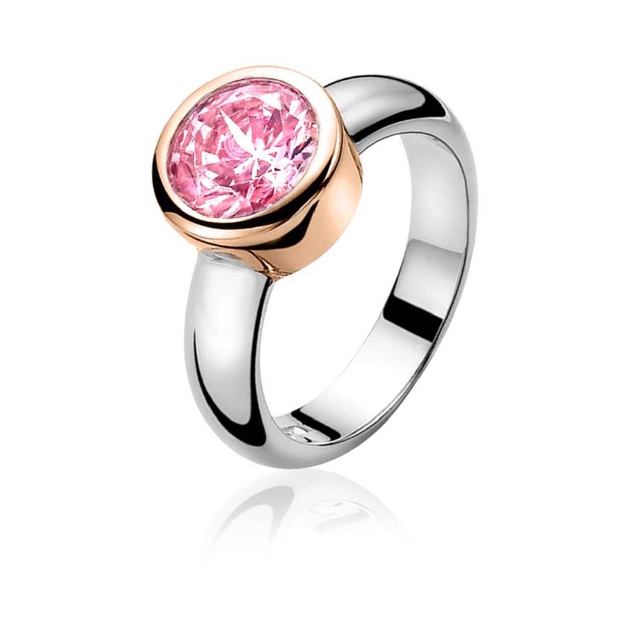 Zinzi zilver rosé vergulde ring roze zirkonia  mt54 ZIR050rr
