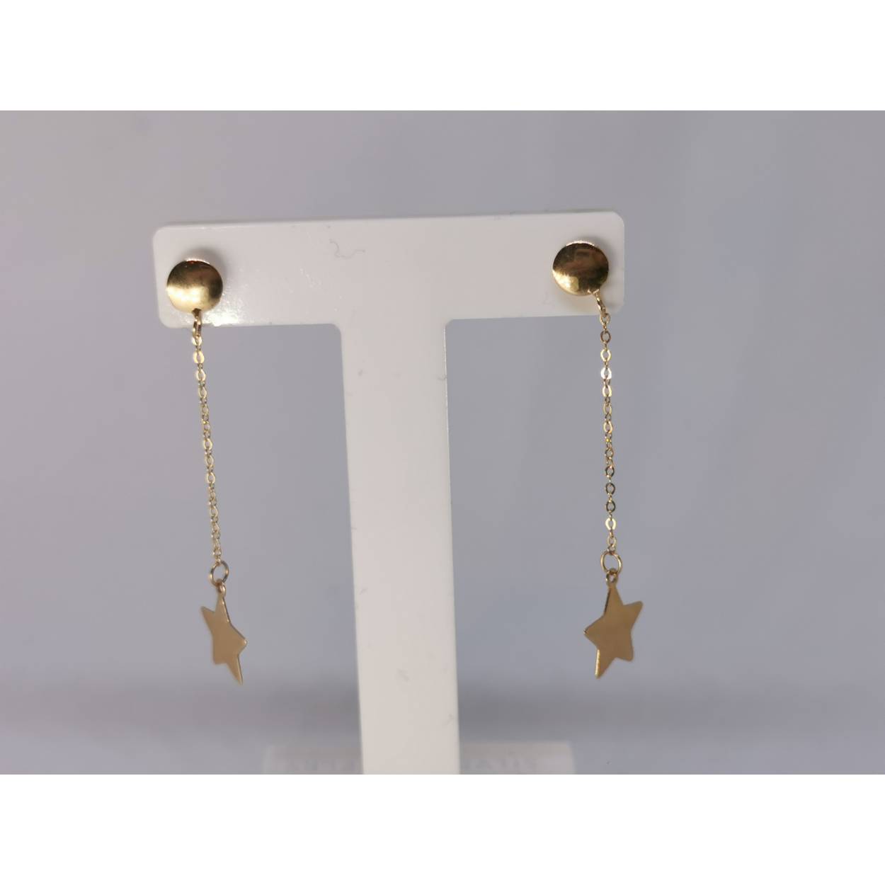 14 Karaat gouden oorstekers met 3cm lange anker-ketting met ster.
