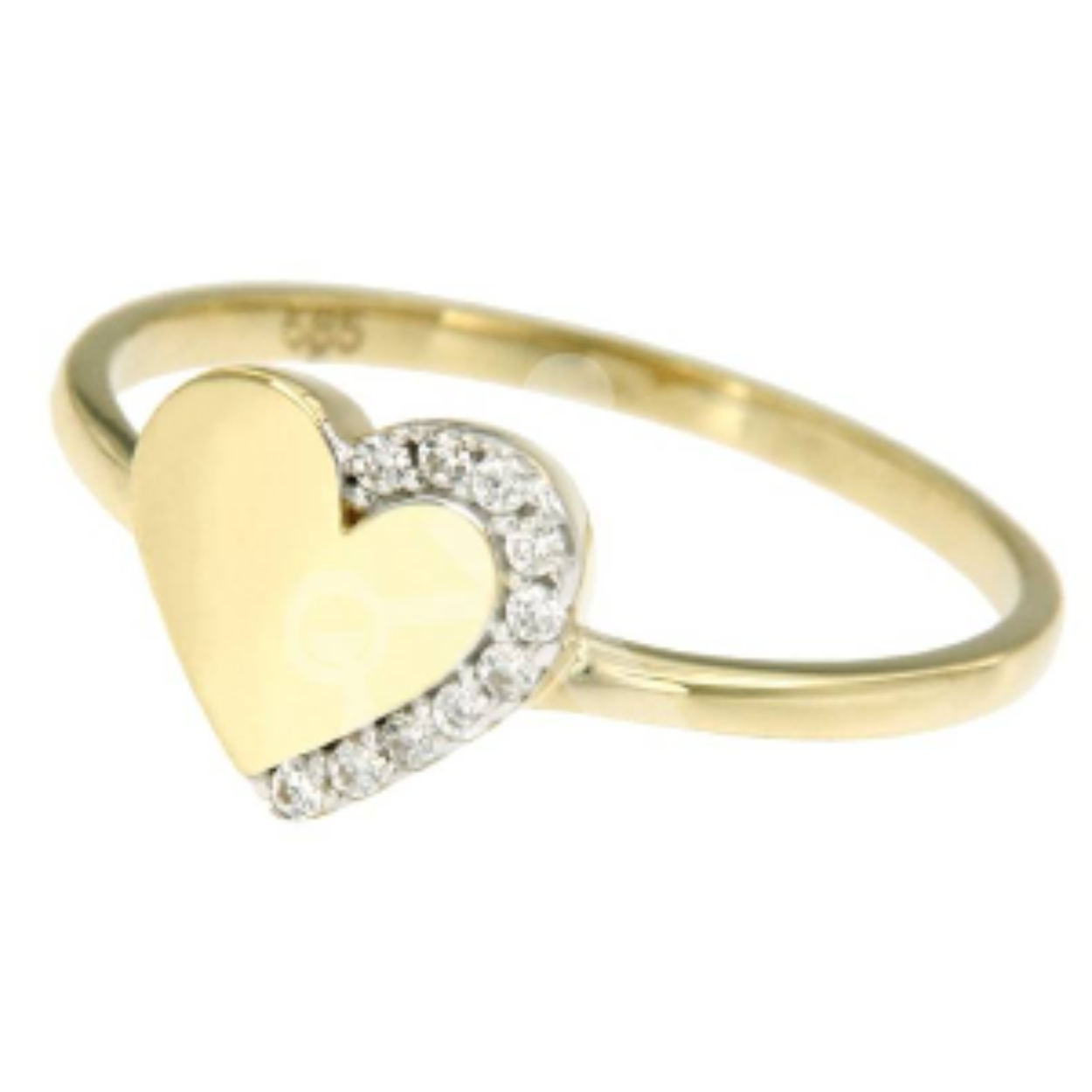 14k geelgouden ring met hart en zirkonia.