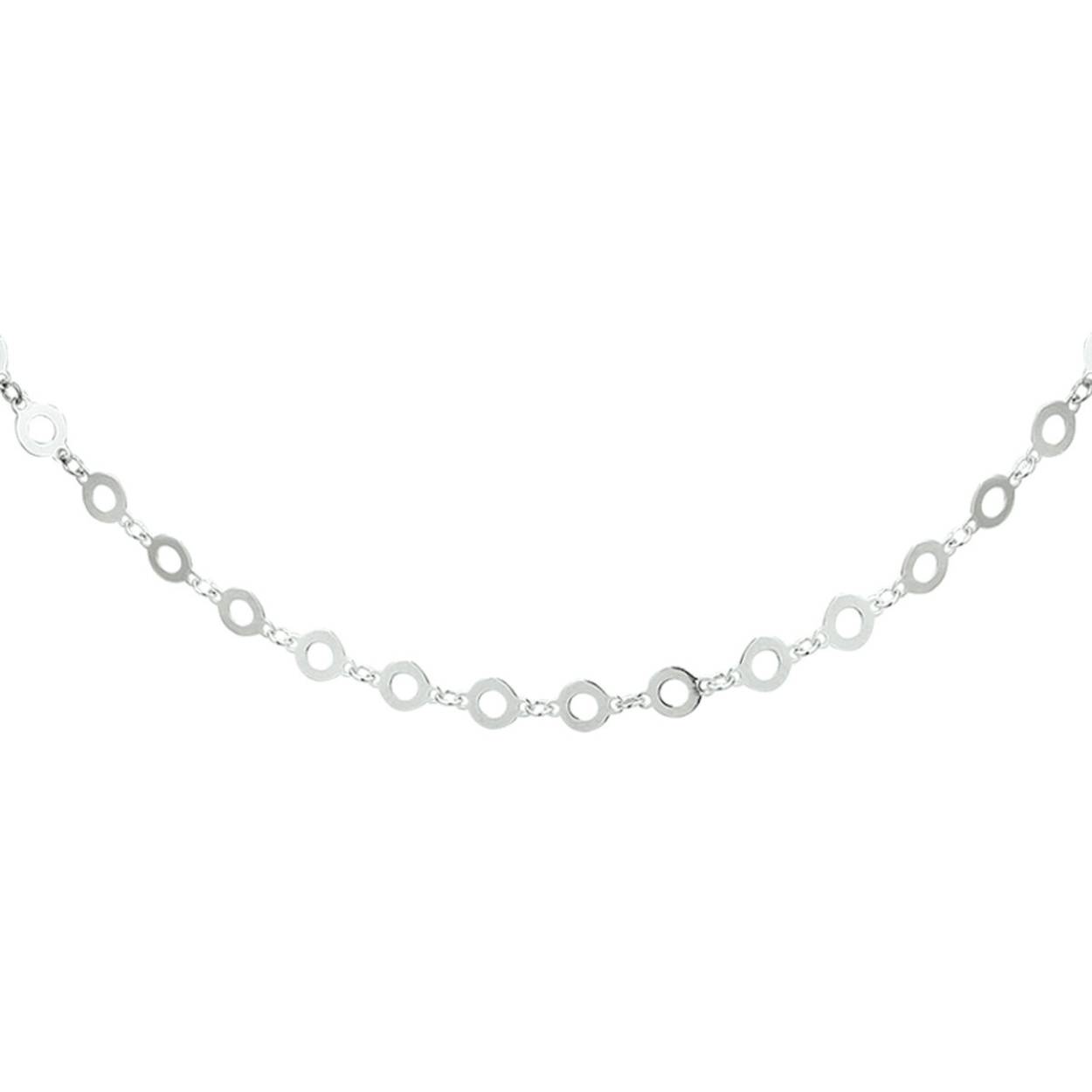 Dit trendy gerhodineerd 925 zilveren collier heeft een draaglengte van 40cm met een extensie van 4cm. Het collier is uitgevoerd met open rondjes van 4mm en een karabijn sluiting. Info: Gerhodineerd zilver is door de rhodiumlaag beter bestand tegen verkleuren en krassen.