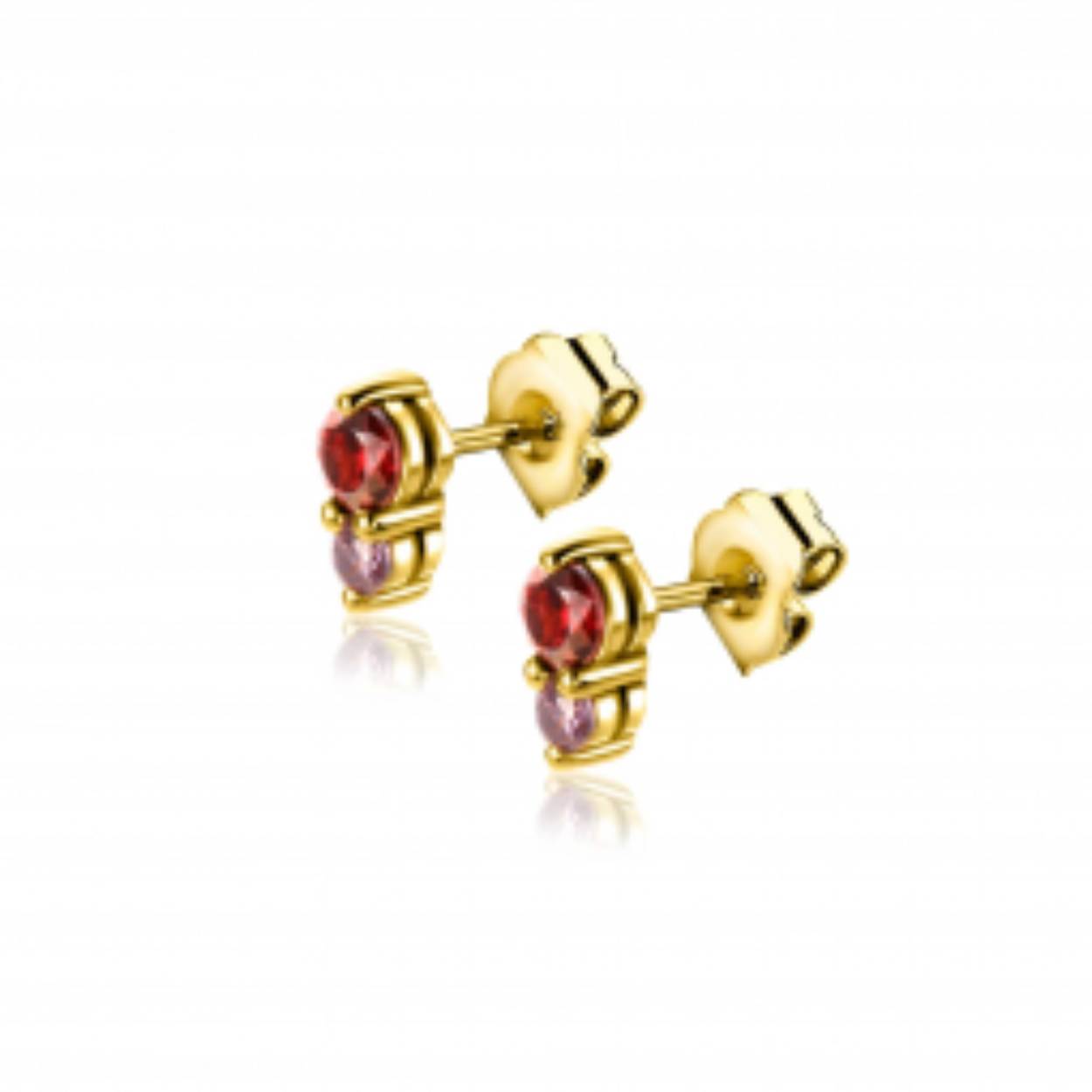 Zinzi zilver vergulde oorstekers met gekleurde zirkonia.