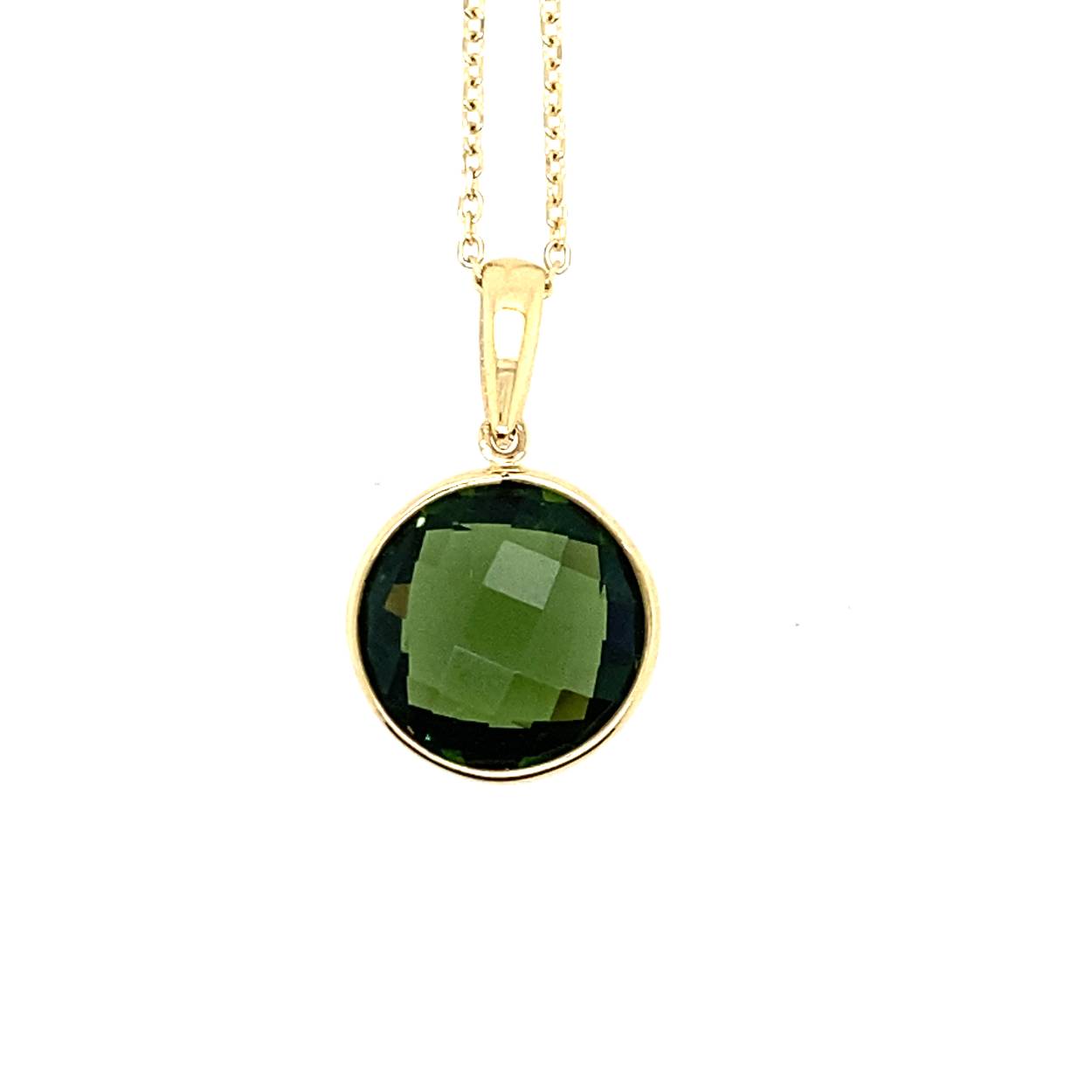 geelgouden hanger met collier en groene tourmalijn