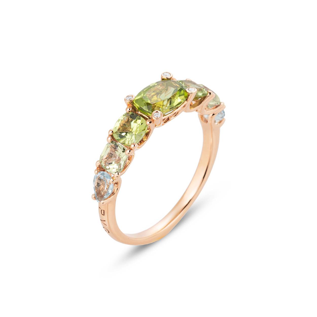 roodgouden ring 18krt amethist, peridot,bl topaas mt 56