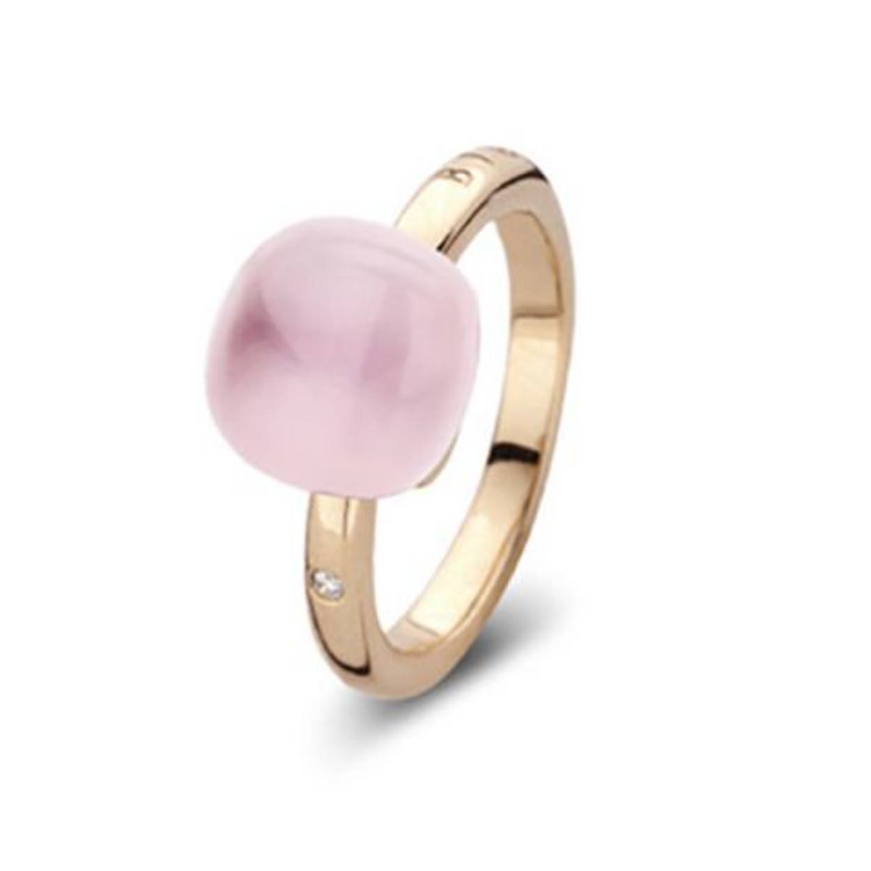 18 karaat rosé gouden ring met roze kwarts en parelmoer.

BIGLI-juwelen zijn met zorg gemaakt in 18 kt goud, zorgvuldig geselecteerde edelstenen en hoogwaardige diamanten (Clarity VS1-VS2 TW).
Edelstenen zijn verkrijgbaar in meer dan 40 kleuren.