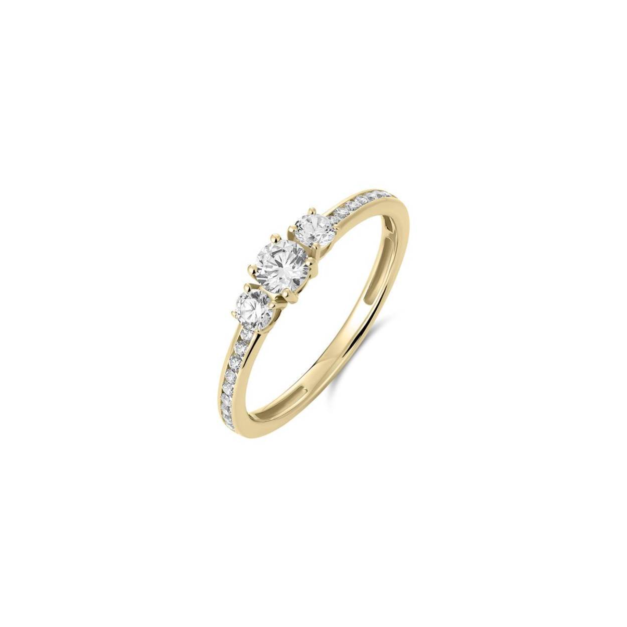 14 karaats geelgouden ring met zirkonia's maat 54