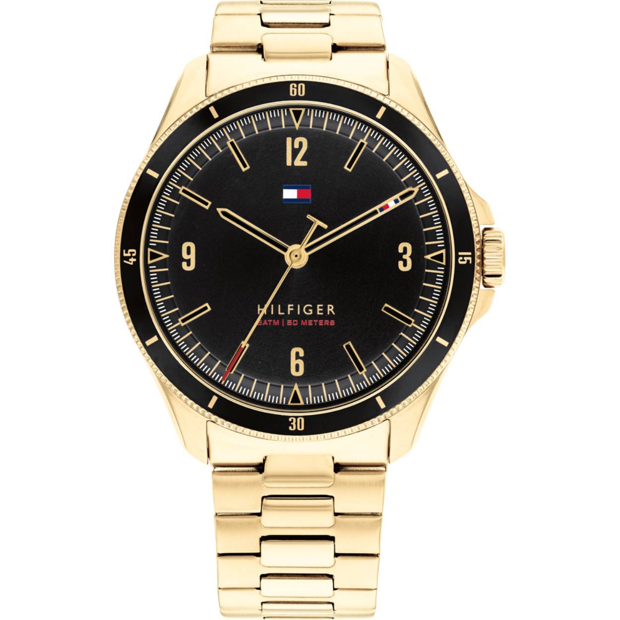 Herenuurwerk van Tommy Hilfiger uit de 'Maverick' collectie.
Goudkleurige stalen band en kast
Zwarte wijzerplaat met goudkleurige uuraanduiding
Waterdichtheid: 5 ATM