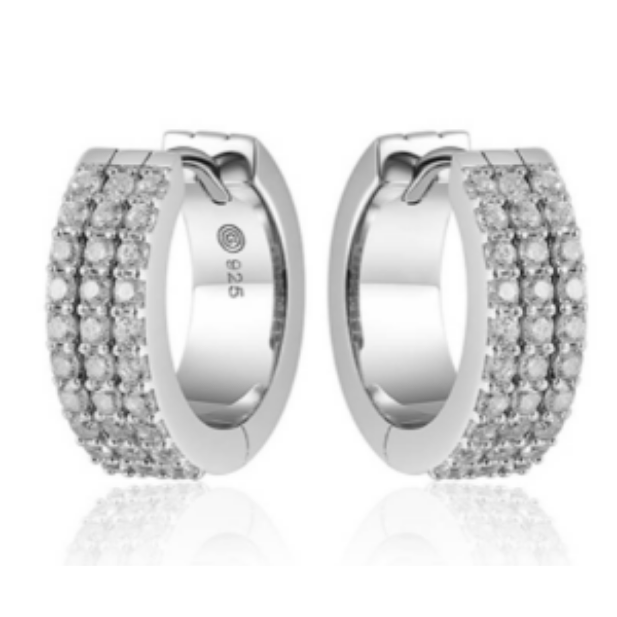 Zilveren oorringen met zirkonia 3-rijen 18mm