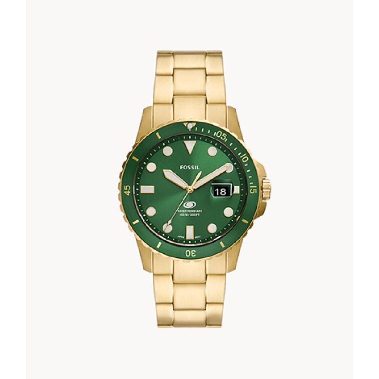 Fossil Green Three-Hand Date Gold-Tone Stainless Steel Watch