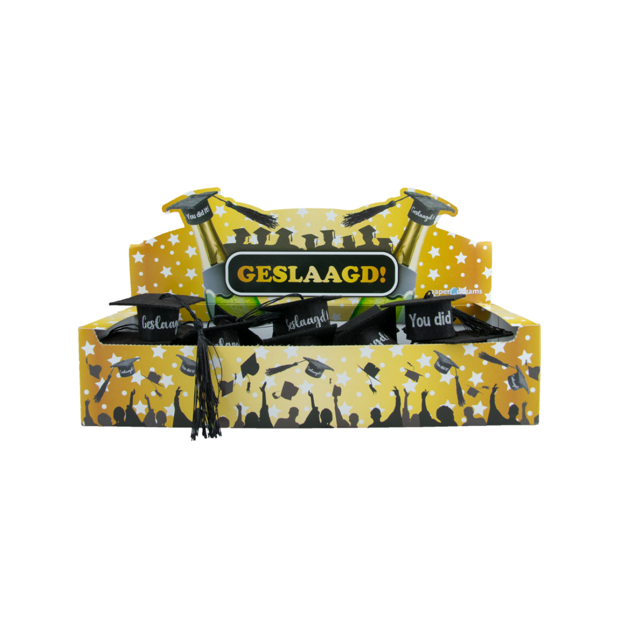 Deze hoedjes zijn leuk op een flesje wijn, bier of fris voor de geslaagde