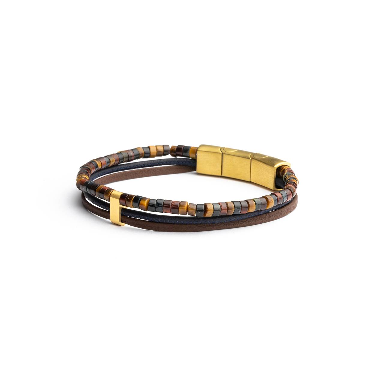 De Triplux 3 Kleuren luxe armband is gemaakt van echt Italiaans nappaleer en verschillende kleuren subtiele Tiger Eye-stenen van 2 mm uit Zuid-Afrika.

Tiger Eye wordt vaak de "Warrior Stone" genoemd. Het is een krachtige steen die je beschermt tegen negatieve invloeden van buitenaf. Het wordt ook geacht moed, kracht en doorzettingsvermogen te vergroten.