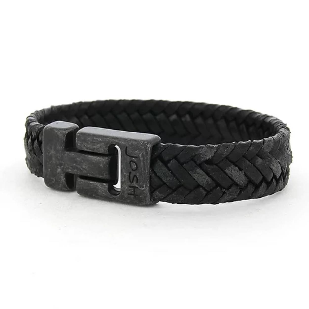 leren armband zwart gevlochten met vintage black slot maat 22