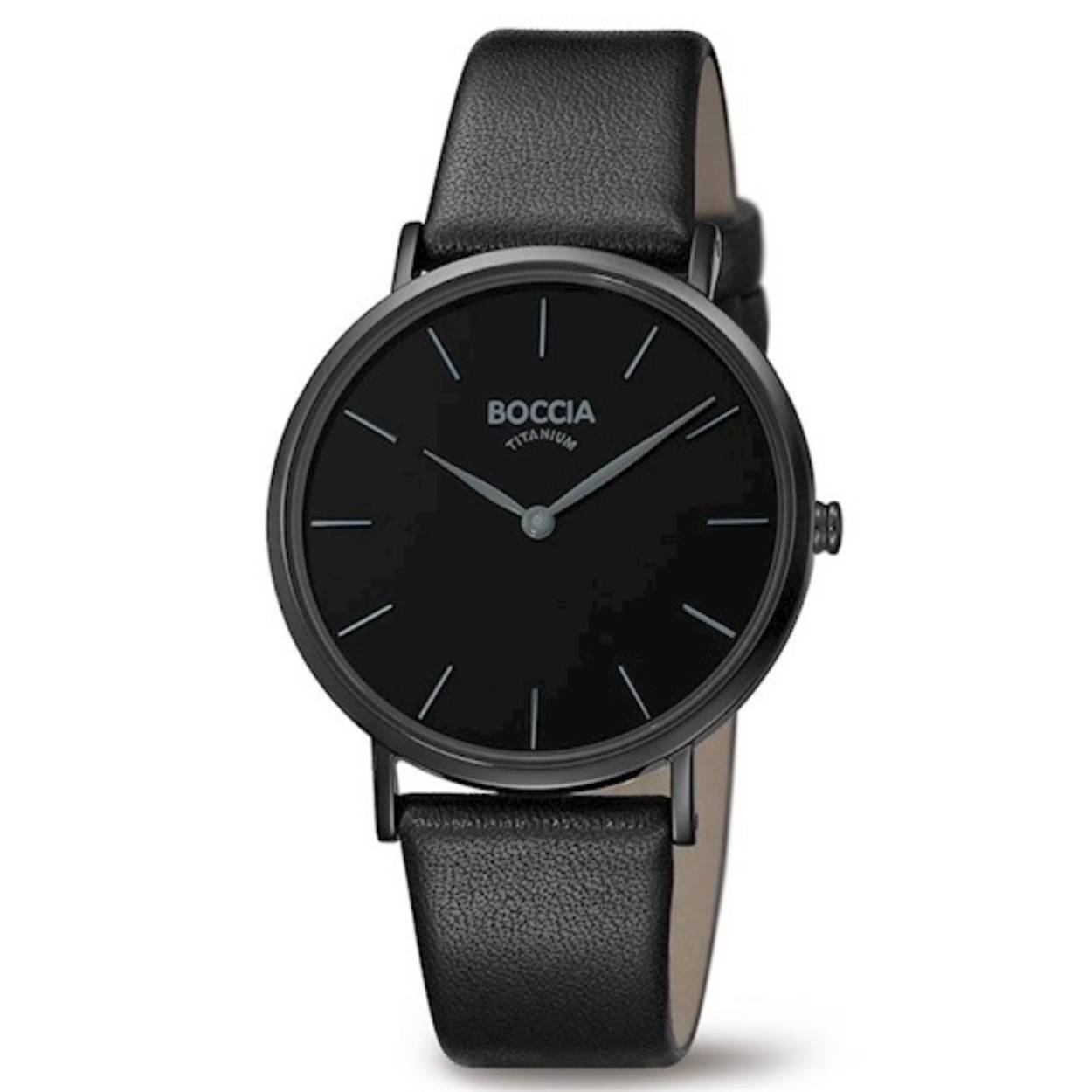 Dit Boccia Titanium dameshorloge heeft een zwarte titanium kast. Het horloge heeft een kastdiameter van 36 mm en mineraalglas. De band van het horloge is van leer. Of je nu sportief of chique gekleed gaat, dit horloge past bij elke outfit en iedere gelegenheid. 

HET MERK
Boccia Titanium: de specialist in het edelmetaal titanium � horloges en sieraden van puur (99,7%) titanium. Titanium heeft een hoog draagcomfort: het is licht in gewicht, huidvriendelijk en neemt de temperatuur van de huid snel aan. 

SPECIFICATIES
- Mineraalglas
- Ronde zwarte titanium horlogekast, � 36 mm
- Zwart lederen horlogeband
- Zwarte wijzerplaat
- 3 ATM