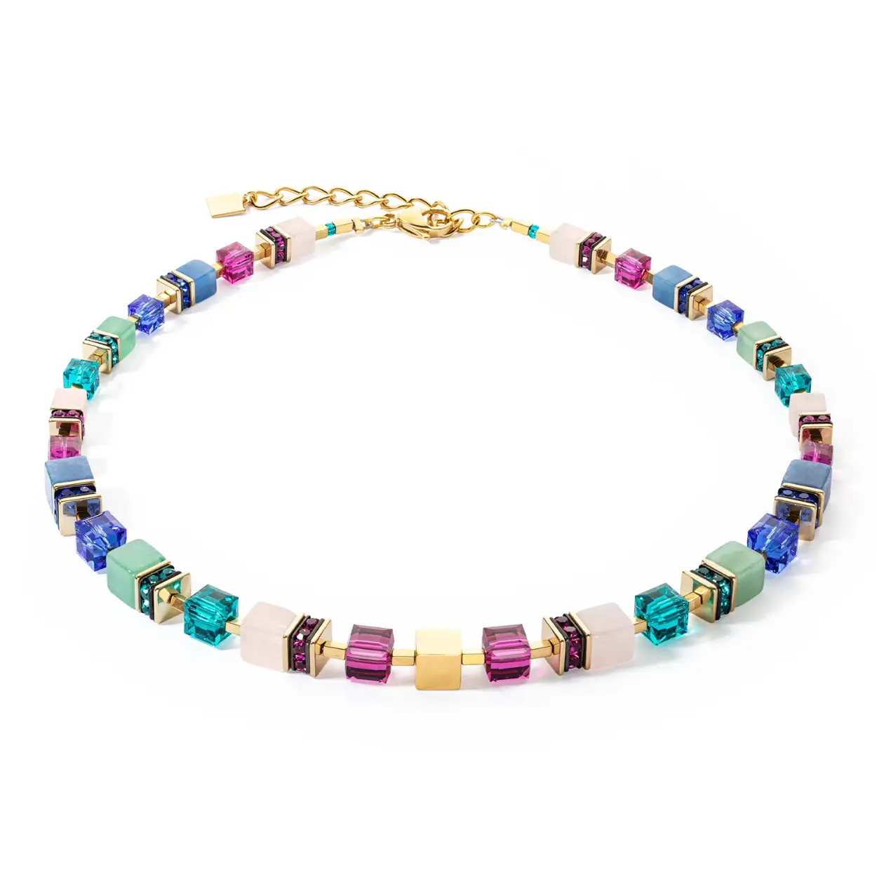 Coeur de Lion collier met blauwe aventurijn, groene aventurijn en rosé quartz 